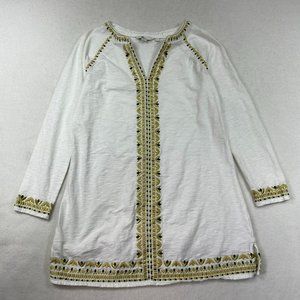 Boden Embroidered Edie Jersey Kaftan Tunic Size S White Gold Beach Coverup